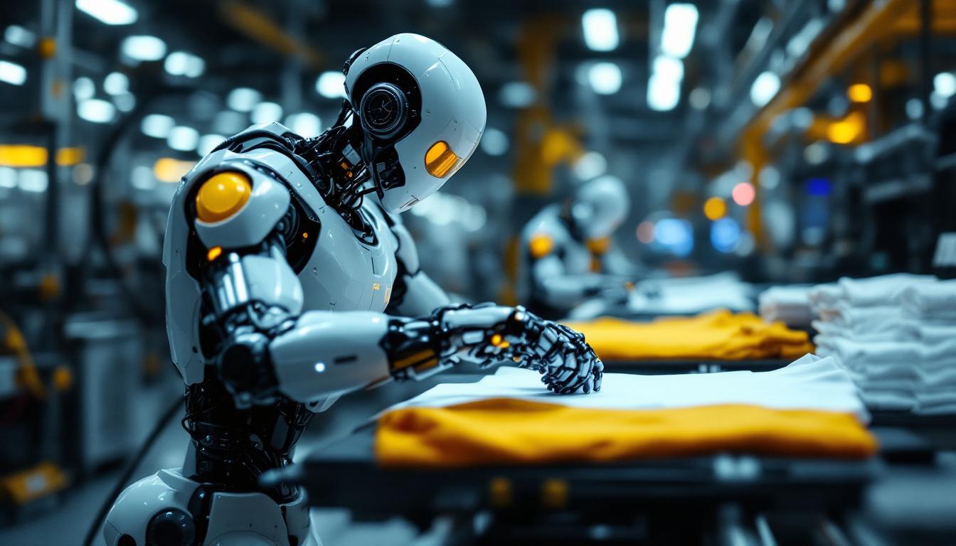 A photograph of a high-tech industrial robot in action