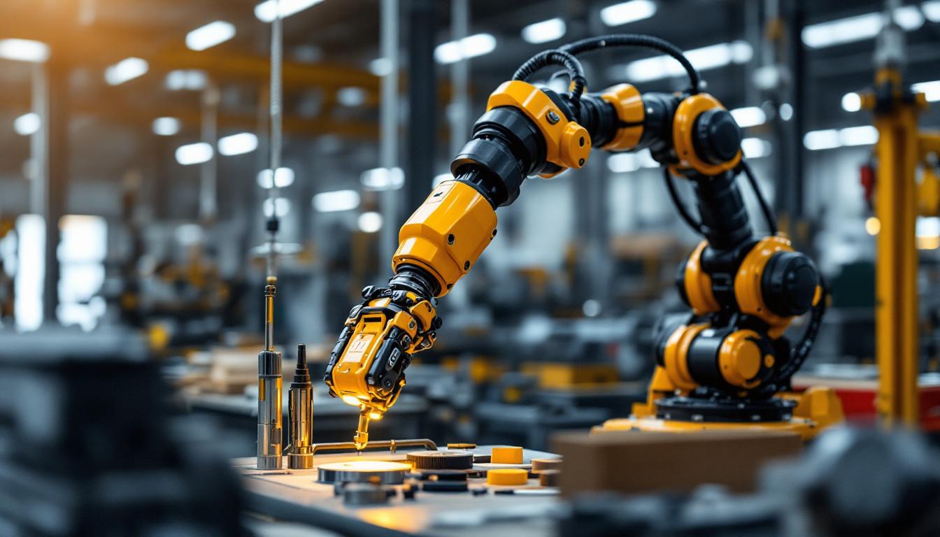 A photograph of a sleek industrial robotic arm in action