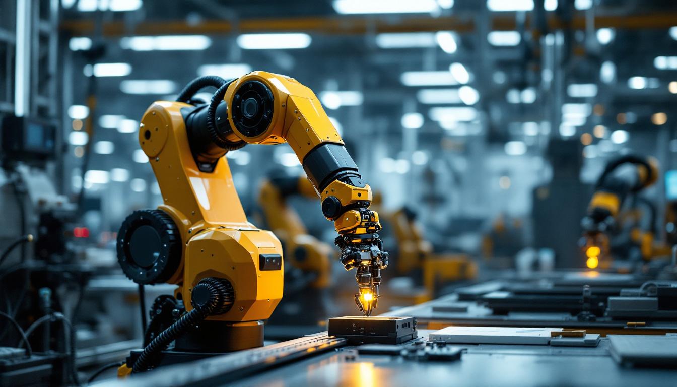 A photograph of a modern industrial robotic arm in action