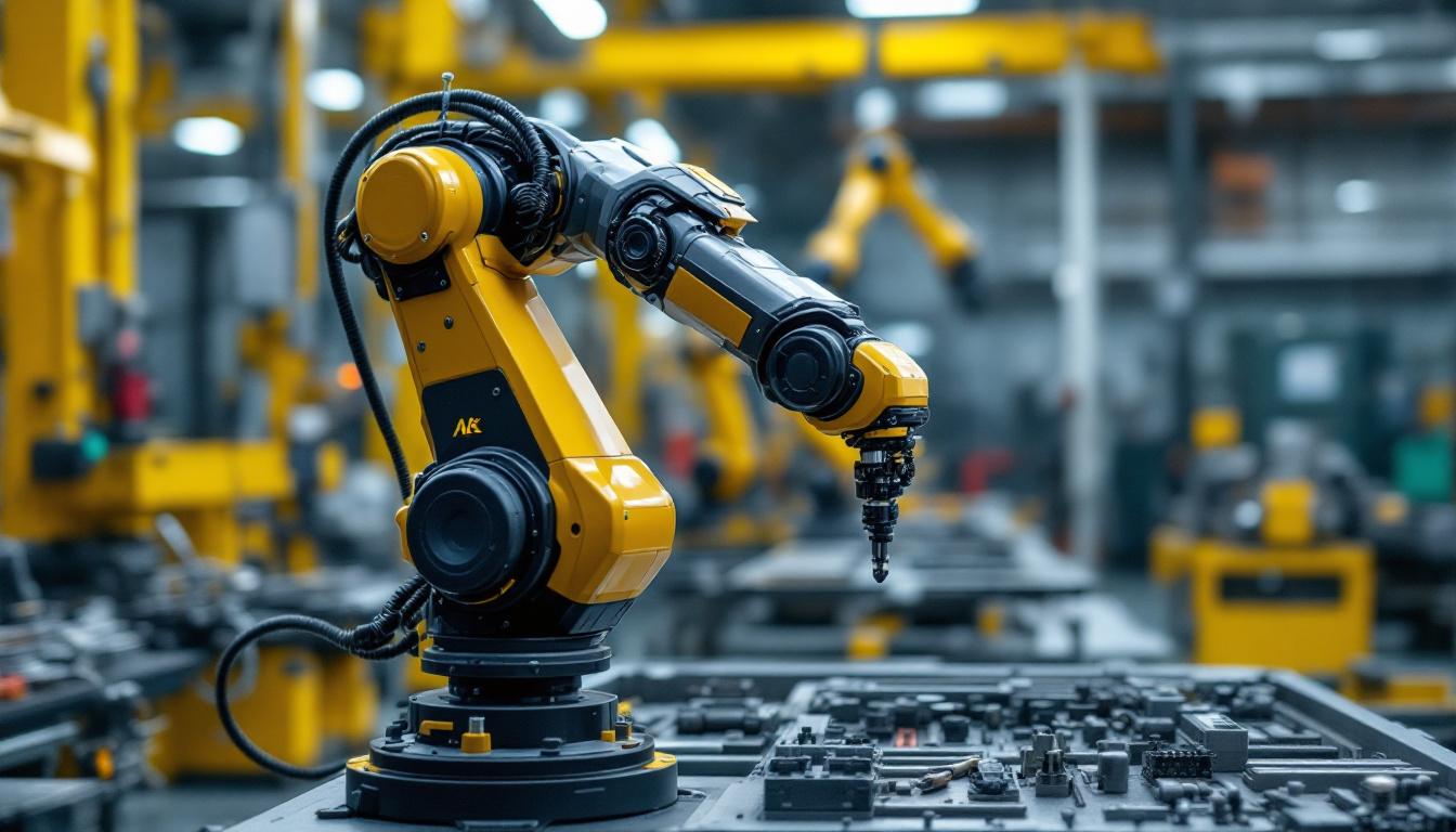 A photograph of a sleek industrial robotic arm in action