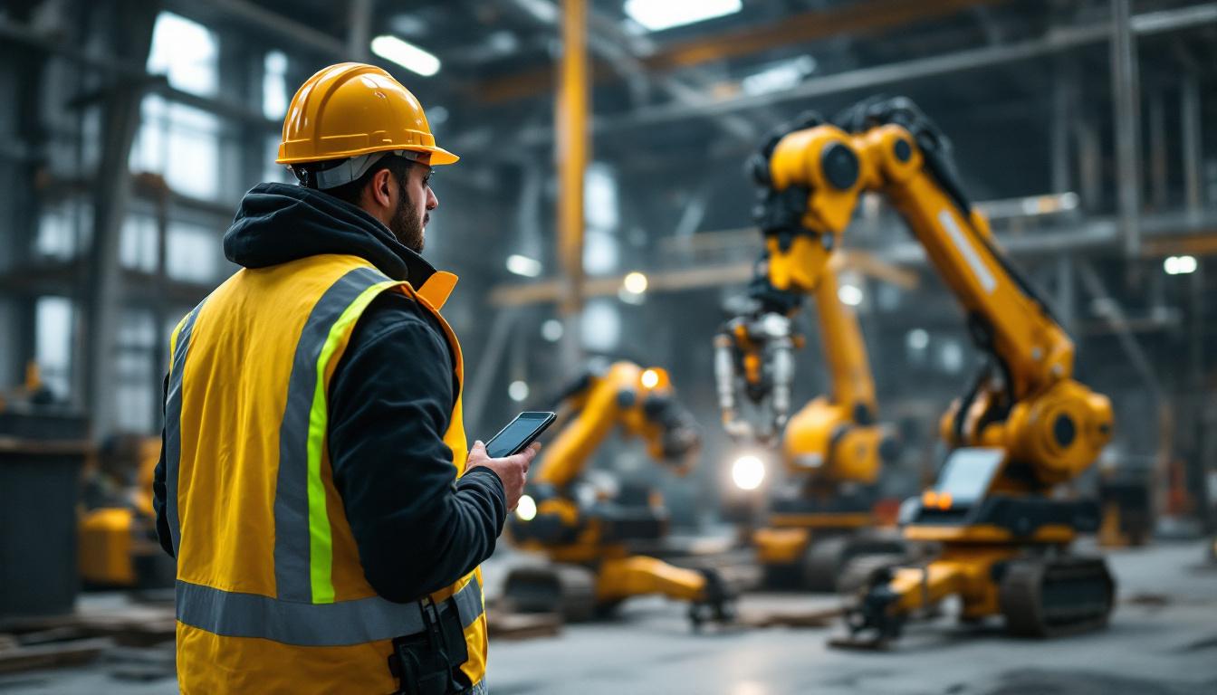 A photograph of a construction project manager overseeing a team on-site