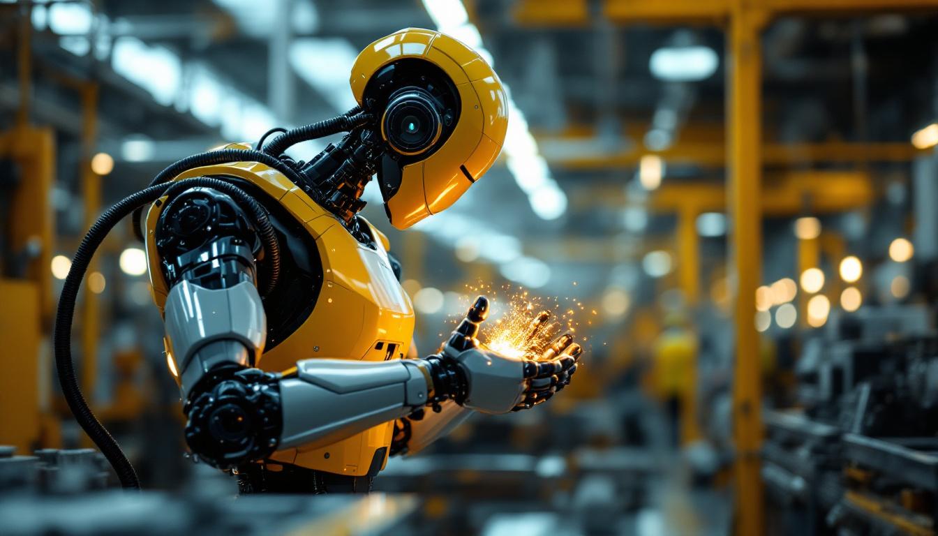 A photograph of a modern industrial robot in action within a manufacturing environment