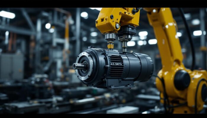 A photograph of a sleek a.o. smith electric motor in an industrial setting