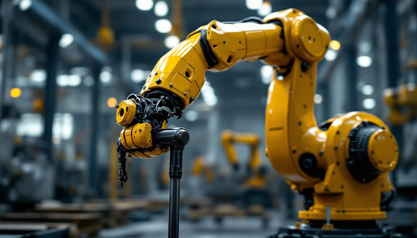 A photograph of a robust industrial robotic arm in action