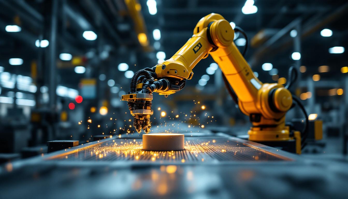A photograph of a high-tech industrial robotic arm in action