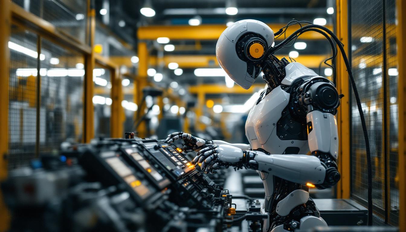 A photograph of a sleek industrial robot in action