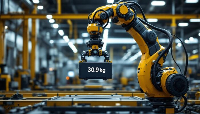 A photograph of a sleek industrial robotic arm in action