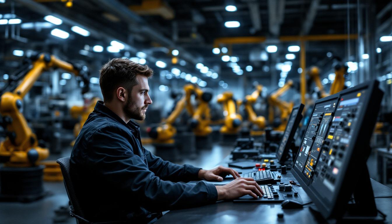 A photograph of a senior controls engineer working intently at a control panel