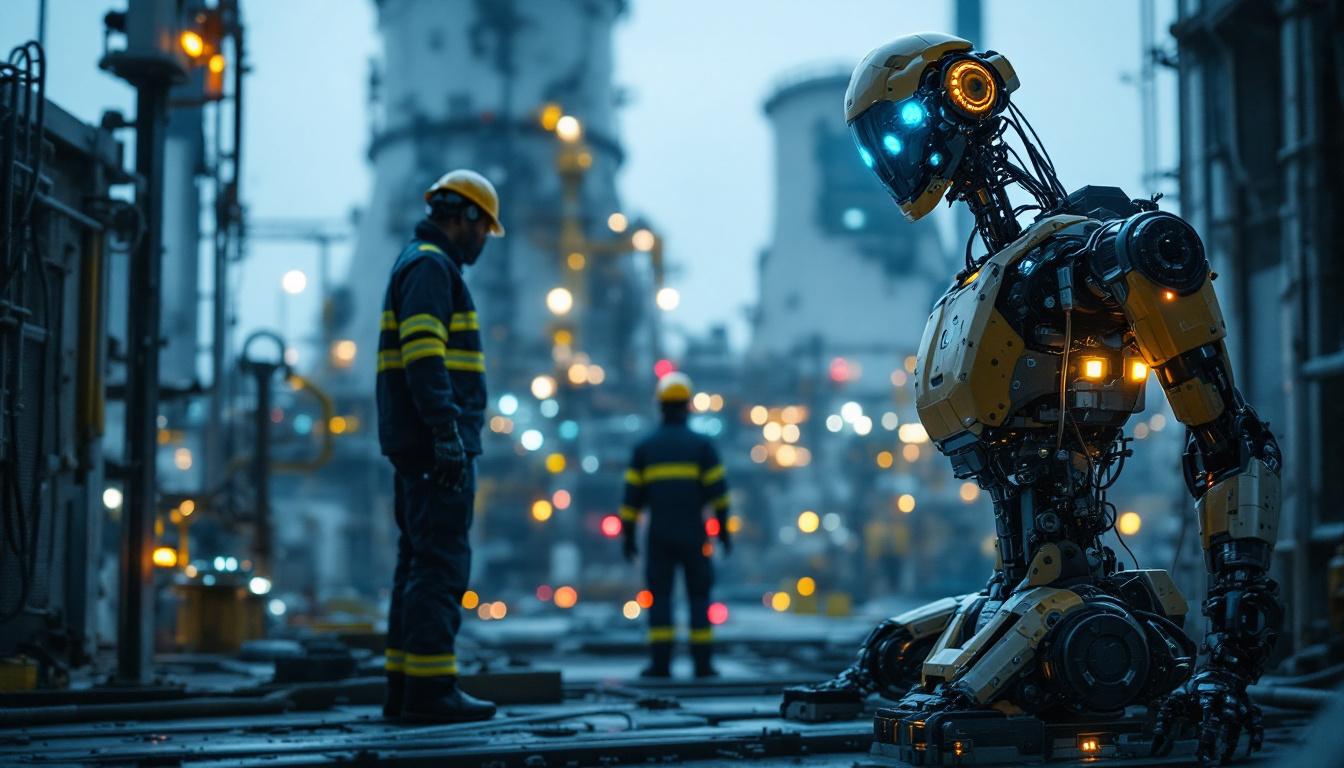 A photograph of capture a photograph of an industrial robot in action at the fukushima daiichi nuclear power plant