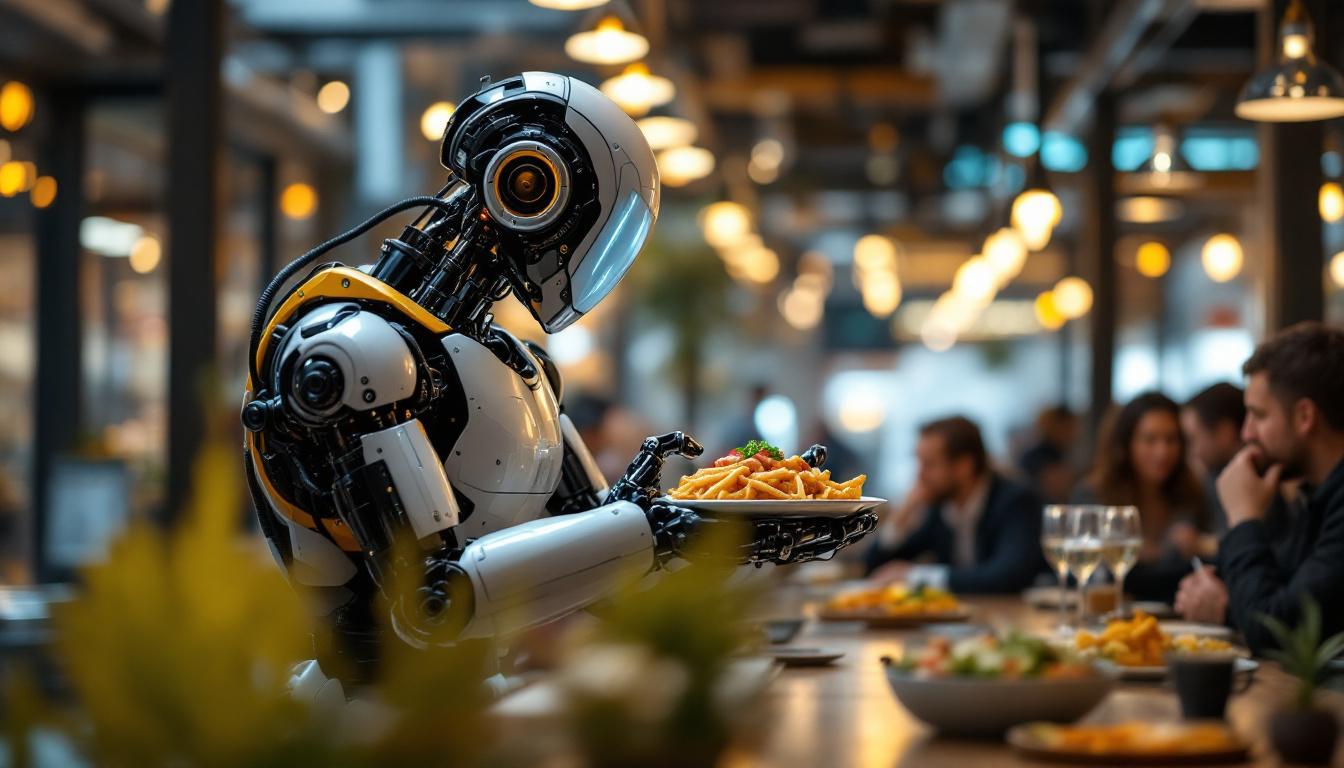 A photograph of a modern industrial robot in action