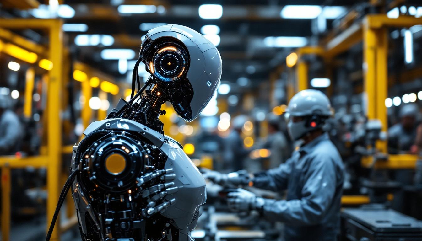 A photograph of a sleek industrial robot in action