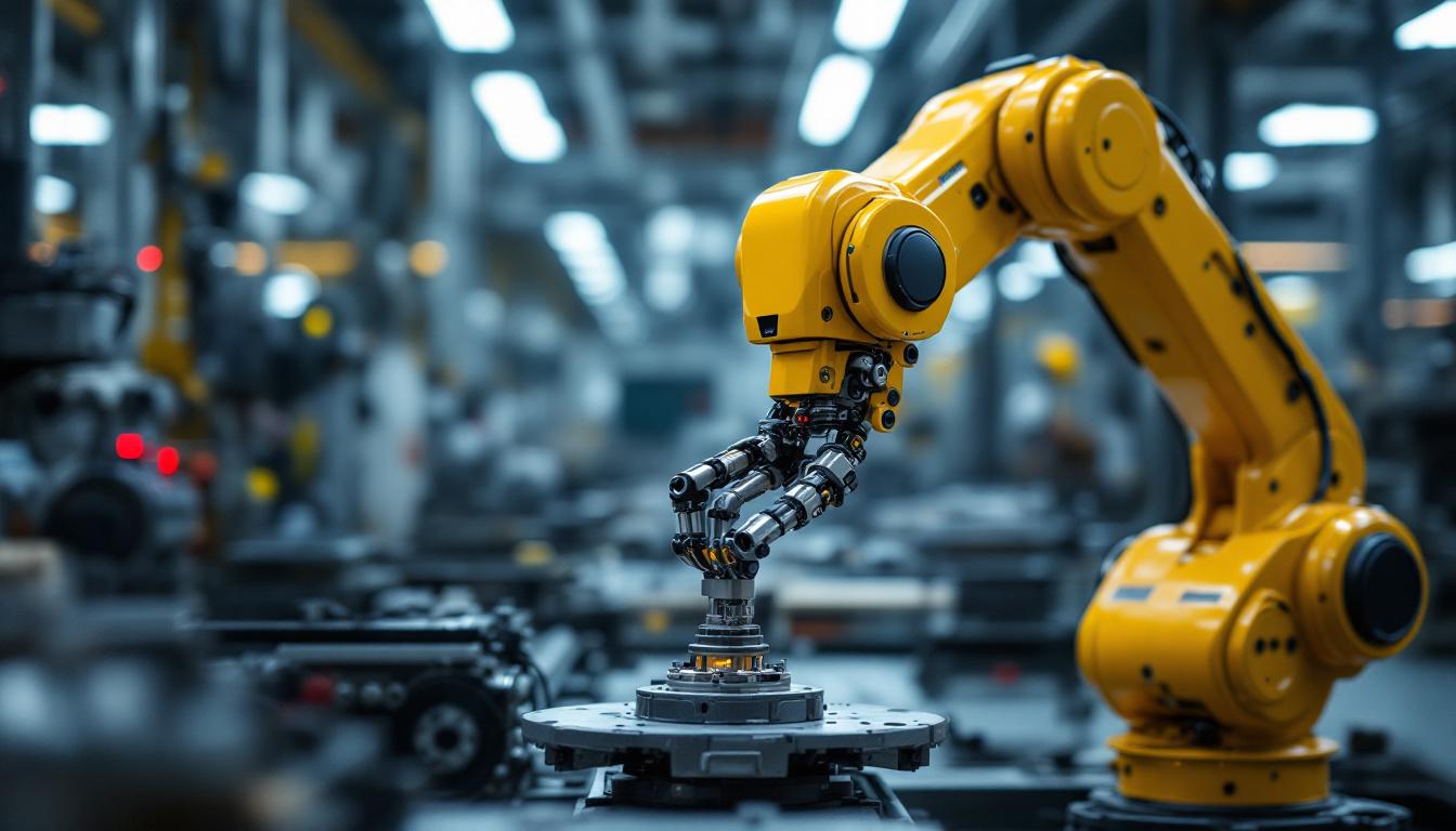 A photograph of capture a photograph of the atlas w industrial robot in action within a modern manufacturing environment