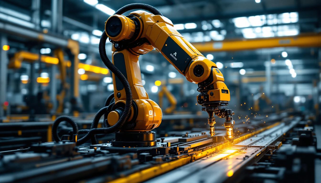 A photograph of a sleek industrial robotic arm in action