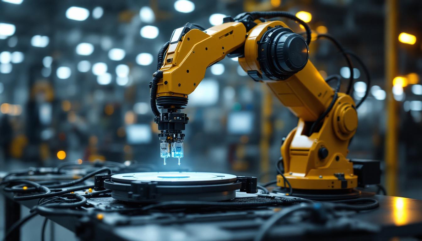 A photograph of a high-tech industrial robot in action