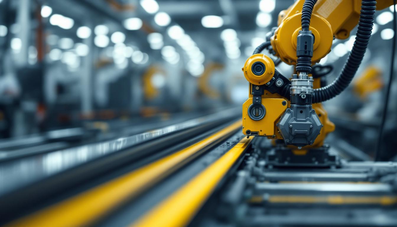 A photograph of capture a photograph of a close-up view of t-slot rails integrated into an industrial robotic arm