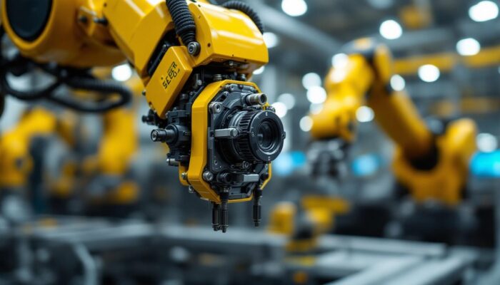 A photograph of a close-up shot of a ball sleeve mechanism in an industrial robotic arm