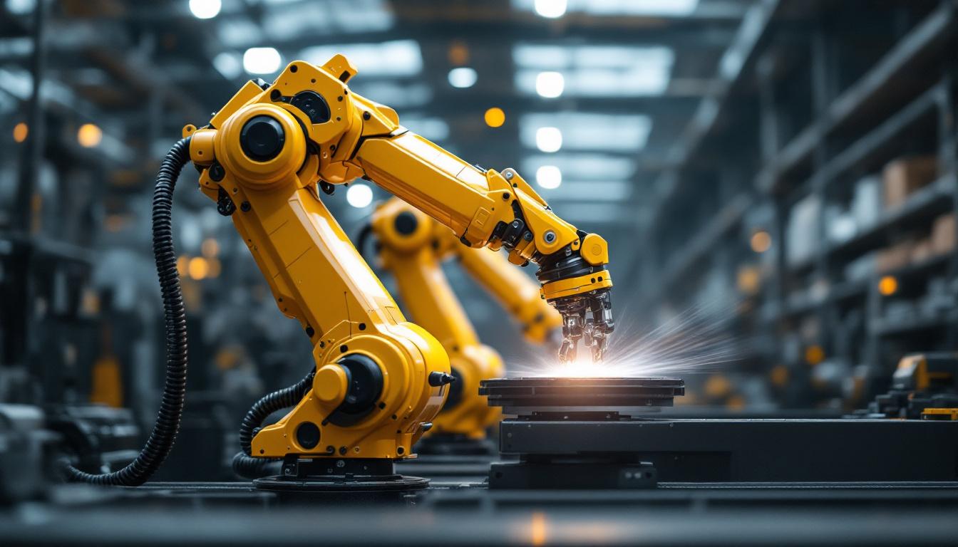 A photograph of a sleek industrial robotic arm in action