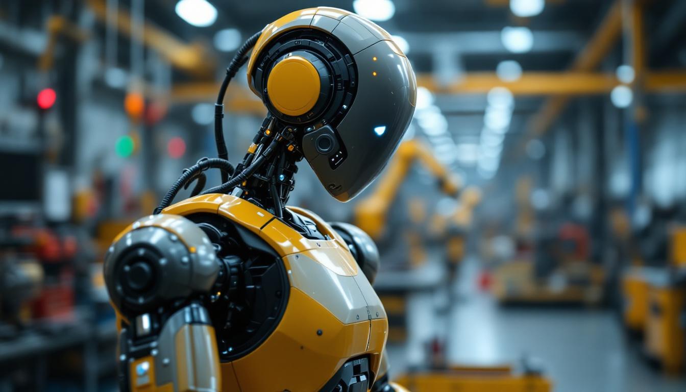 A photograph of a sleek industrial robot in action