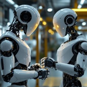 A photograph of a sleek industrial robot in action within a home safety environment