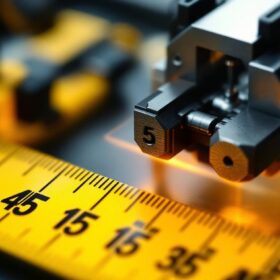 A photograph of a close-up shot of an industrial robot's precision tool or component