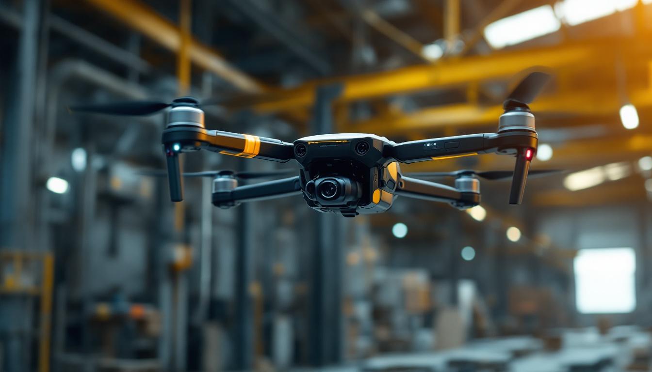 A photograph of a sleek industrial drone in action