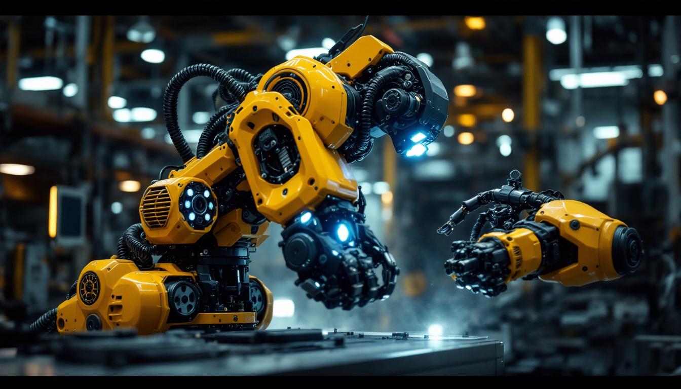 A photograph of a dynamic industrial robot in action at the computer museum boston