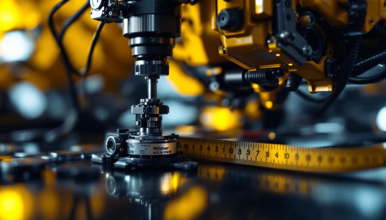 A photograph of a close-up shot of an industrial robot in action