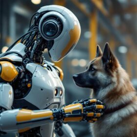 A photograph of a sleek industrial robot in action