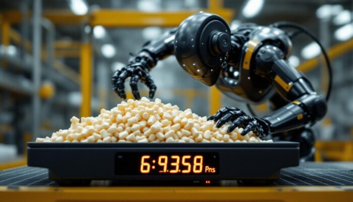 A photograph of a sleek industrial robot in action
