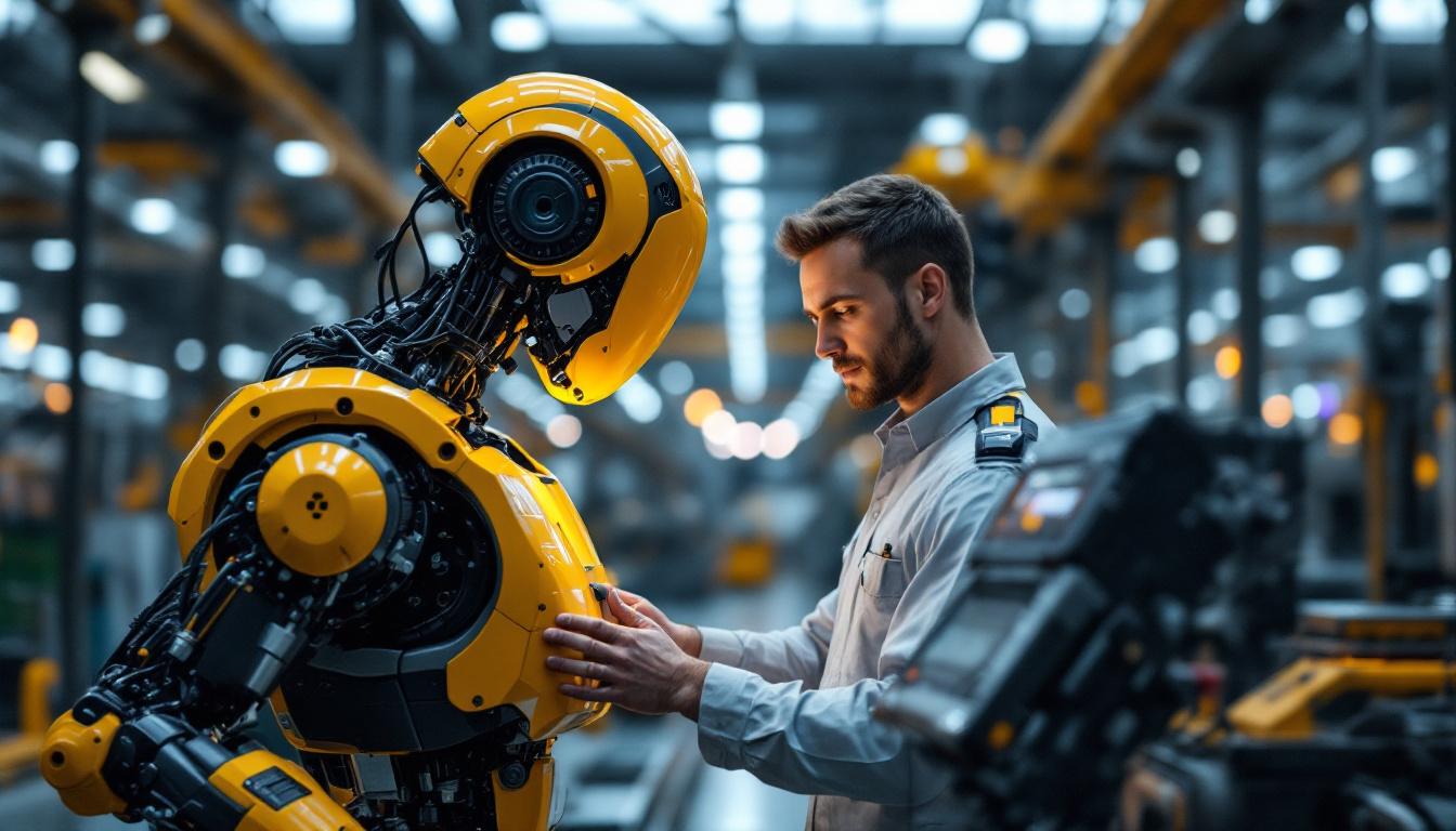 A photograph of a modern industrial robot in action within a manufacturing facility