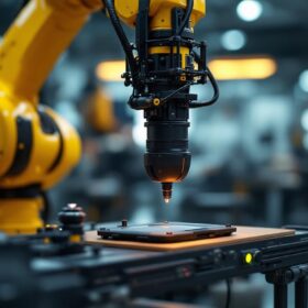 A photograph of capture a photograph of a robotic arm in an industrial setting