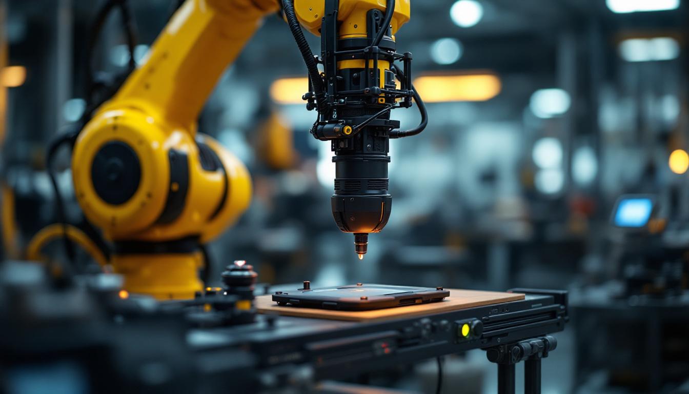 A photograph of capture a photograph of a robotic arm in an industrial setting
