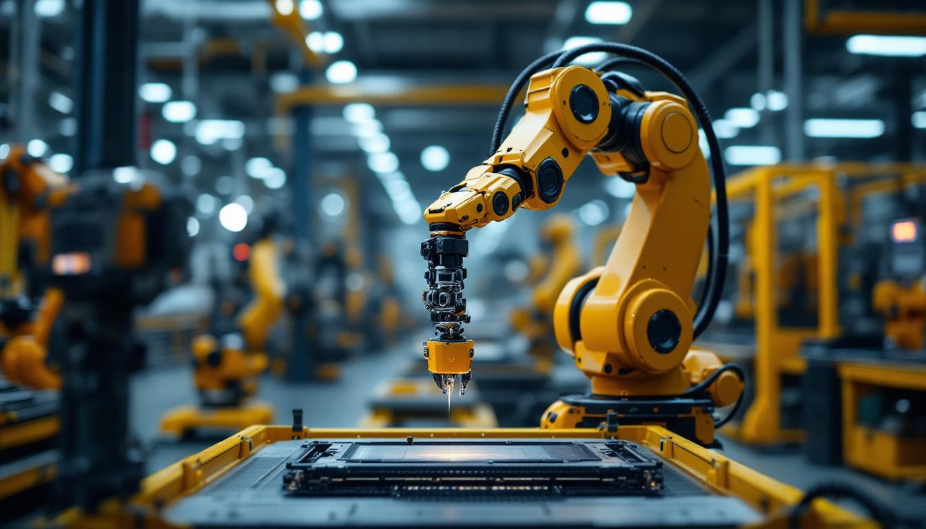 A photograph of a sleek industrial robotic arm in action