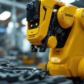 A photograph of a close-up view of a spotbot industrial robot in action