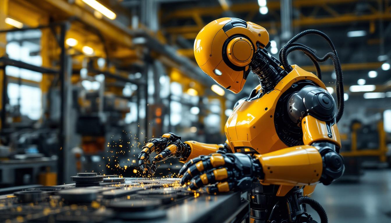 A photograph of a sleek industrial robot in action