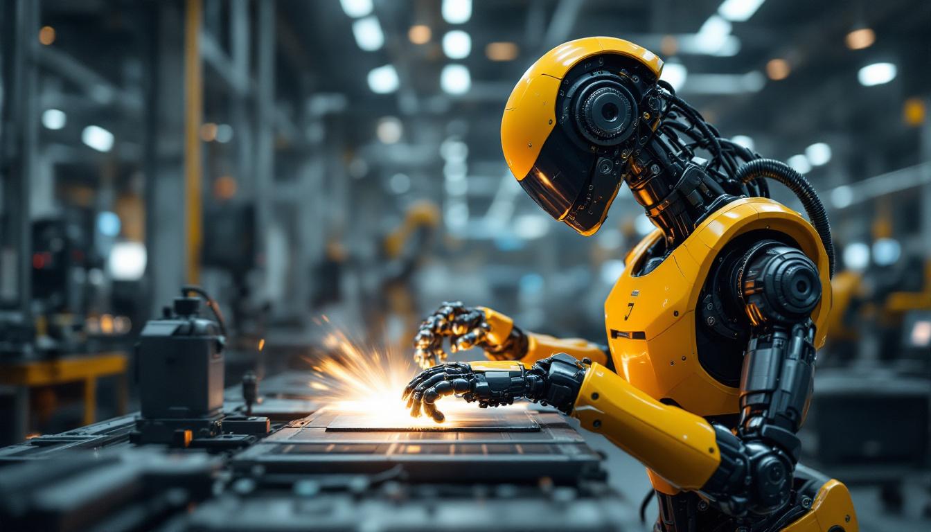 A photograph of a sleek industrial robot in action