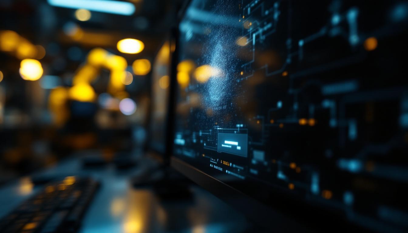 A photograph of a close-up view of a computer screen displaying a prominent dark spot