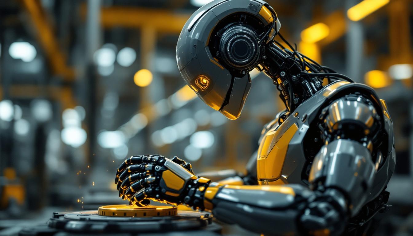 A photograph of a sleek industrial robot in action