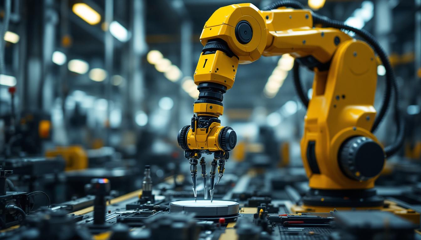 A photograph of a sleek industrial robotic arm in action