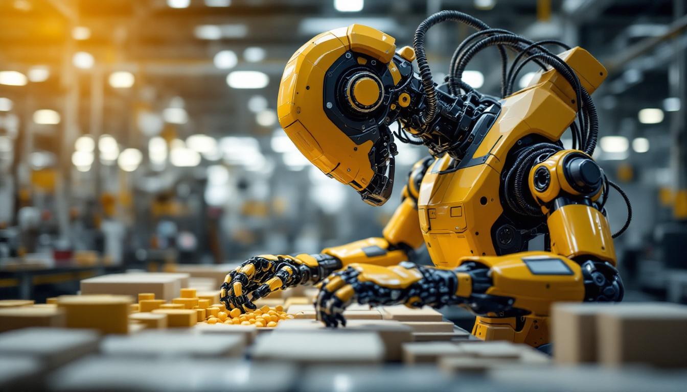 A photograph of a sleek industrial robot in action