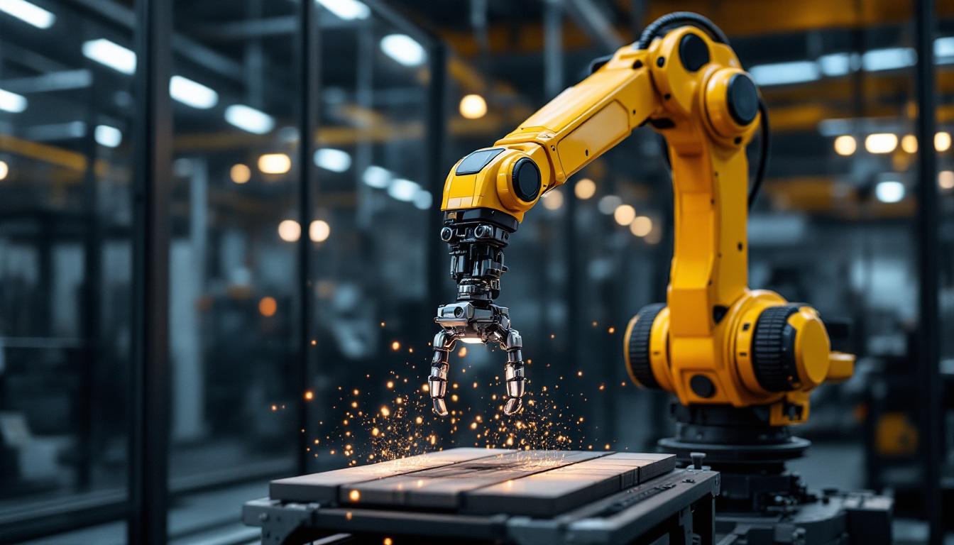 A photograph of a sleek industrial robotic arm in action