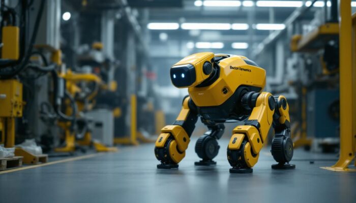 A photograph of a boston dynamics spot robot in action