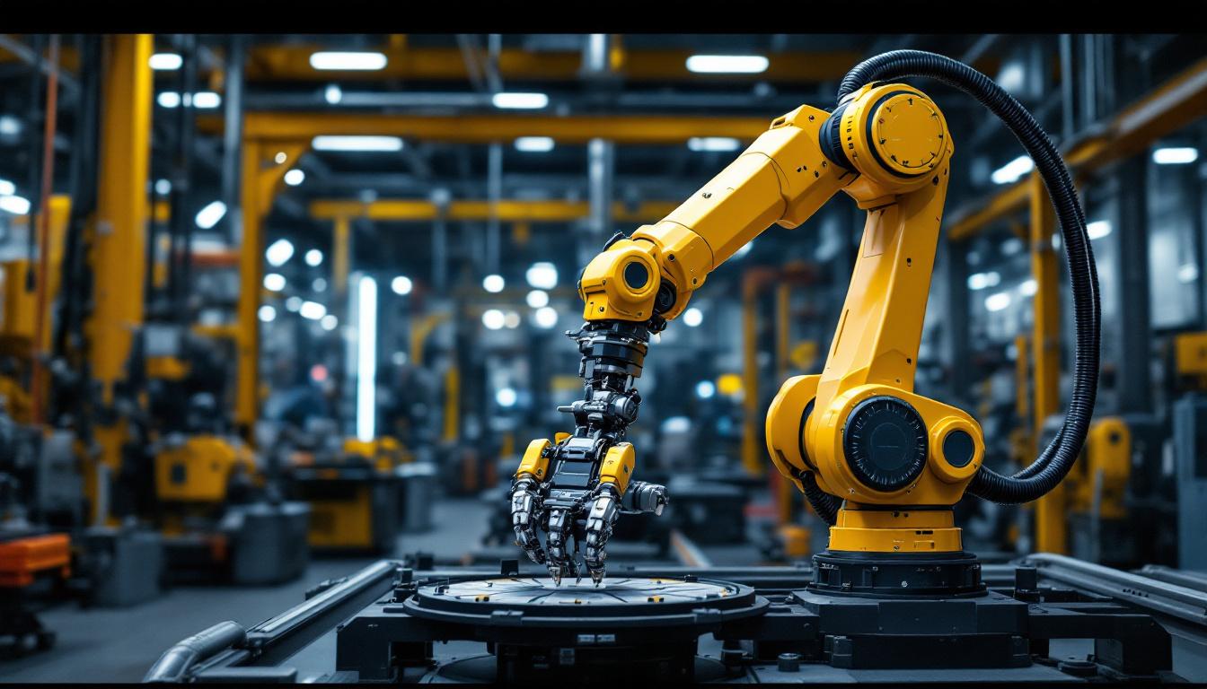 A photograph of a sleek industrial robotic arm in action