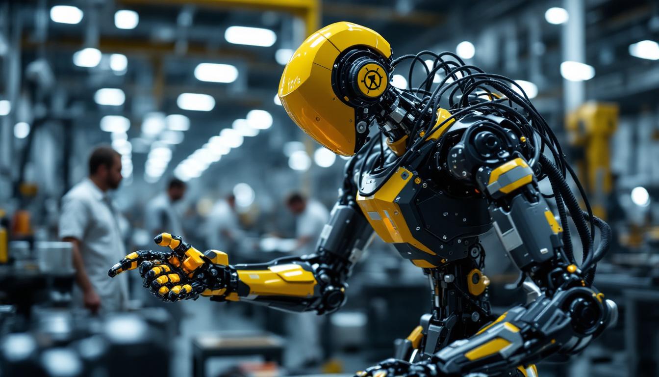 A photograph of a modern industrial robot in action within a manufacturing setting