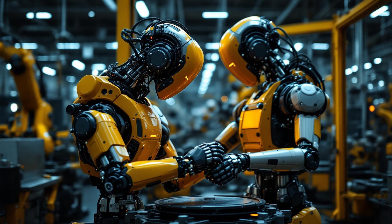 A photograph of a modern industrial robot in action within a manufacturing facility