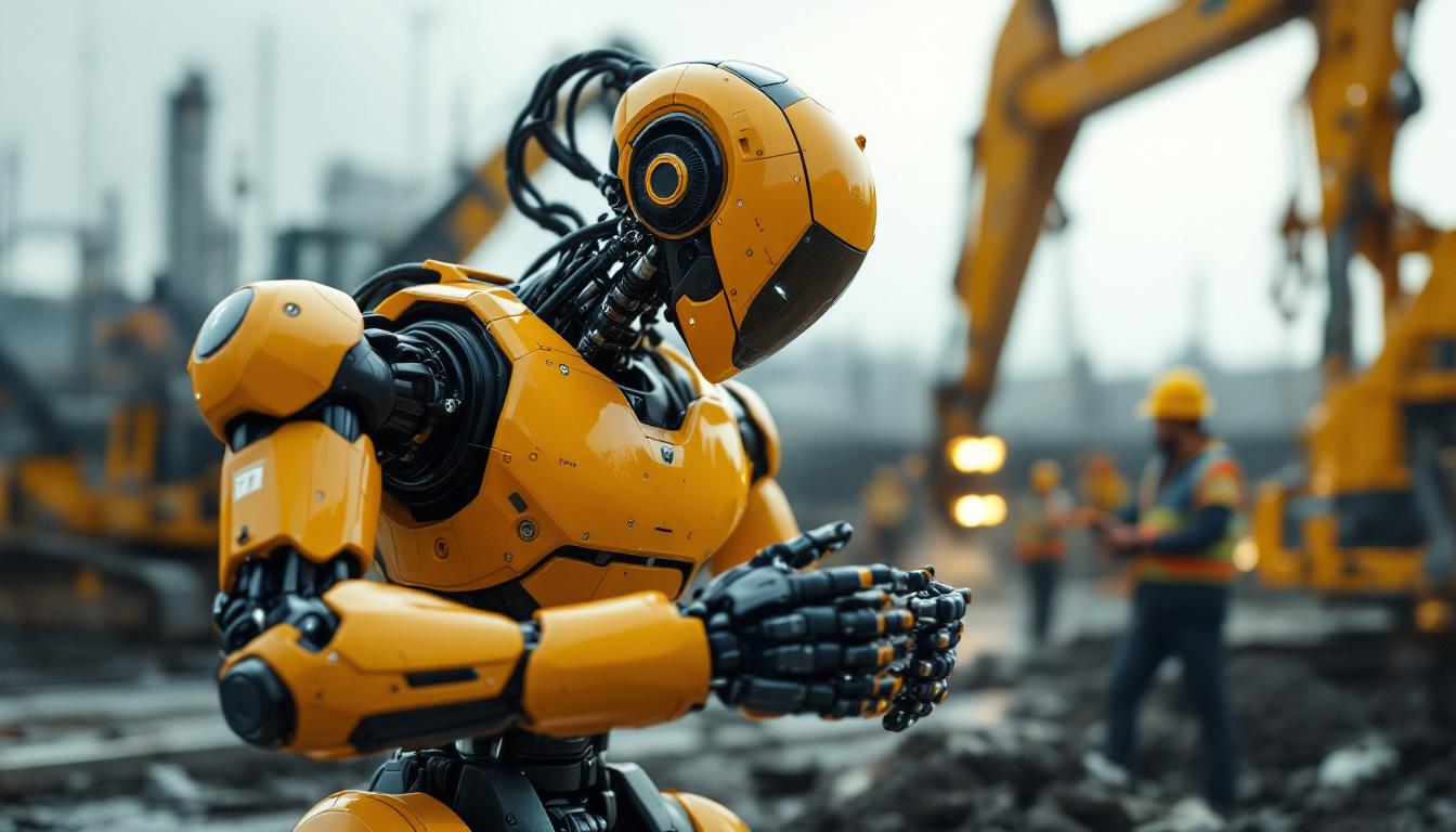 A photograph of a state-of-the-art industrial robot in action within a construction setting