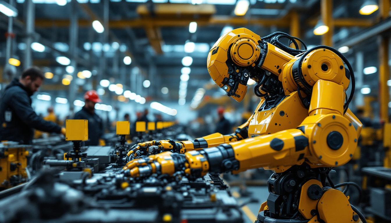A photograph of a dynamic industrial robot in action