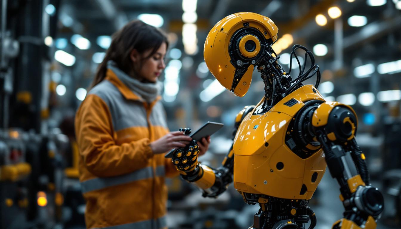 A photograph of a sleek industrial robot in action