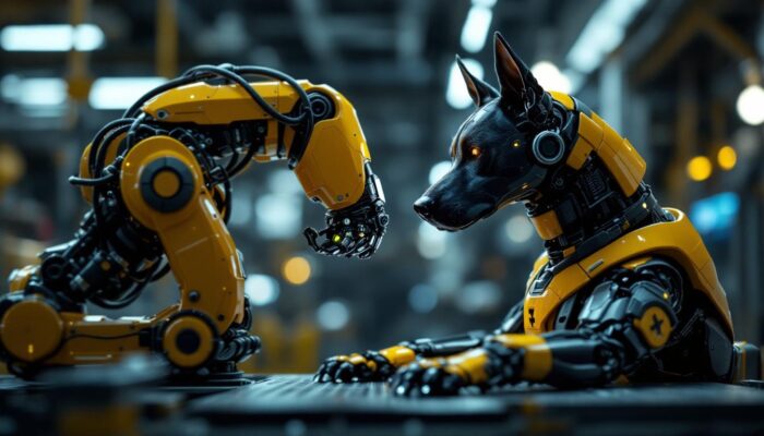 A photograph of a sleek industrial robotic arm in action