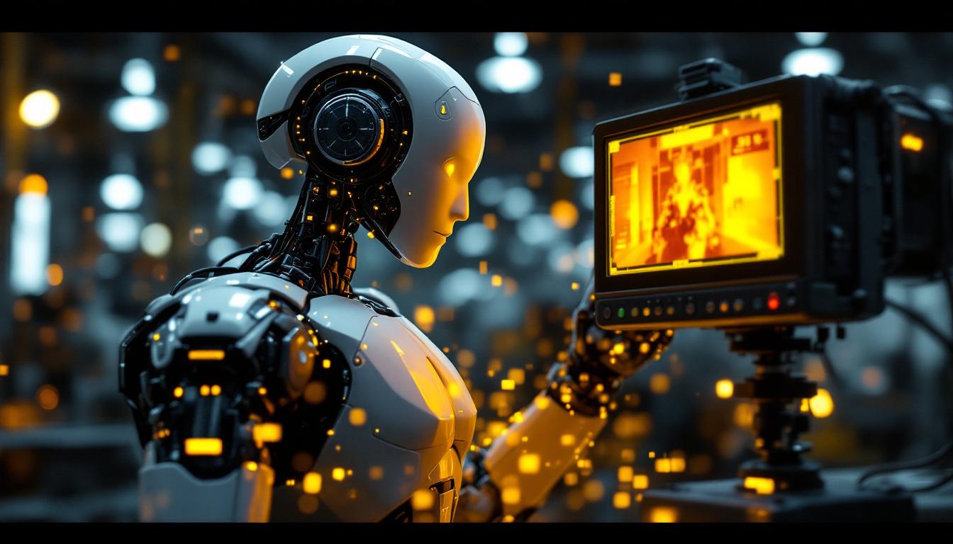 A photograph of a sleek industrial robot in action